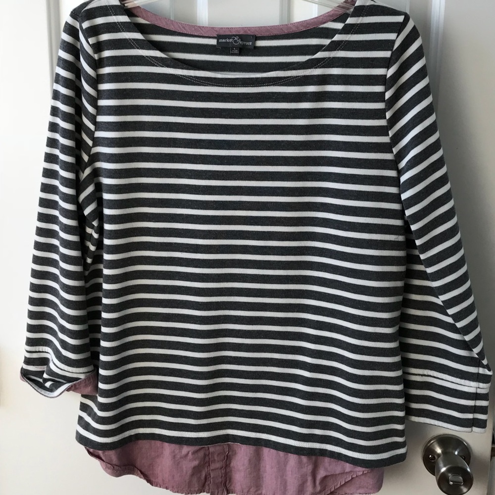 Sweatshirt style sweater with built in under shirt